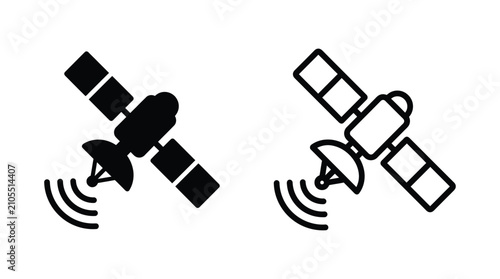 Satellite Icon With Signal Waves Black And White Line Art