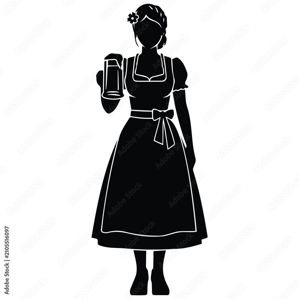 Obraz premium Young woman in traditional dirndl outfit holding glass of beer for festive autumn events.
