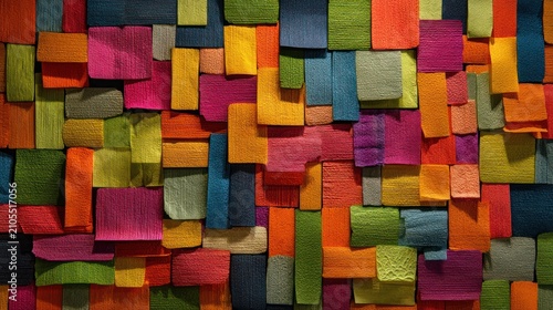Colorful Wooden Blocks Arranged in Abstract Pattern on Wall