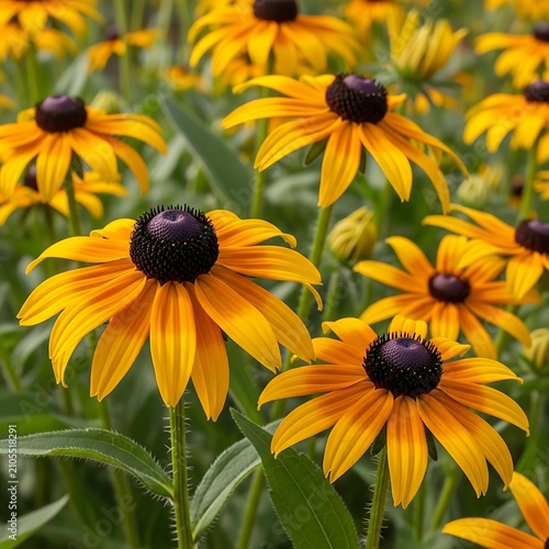 Vibrant Yellow Black Eyed Susan Flowers Blooming in Lush Garden