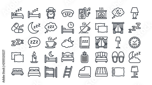 Foto Comprehensive sleep and relaxation line icon set for bedtime comfort and rest ne