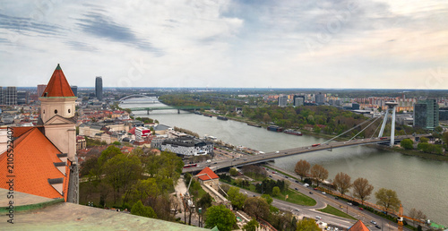 Panoramic View of Bratislava with Danube River and UFO Bridge