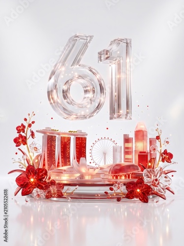 Singapore 61st National Day celebration with iconic landmarks