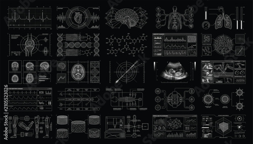 Advanced Healthcare Diagnostic Interface Data Vector Set with Futuristic Technology for Clinical Analysis and Patient Monitoring