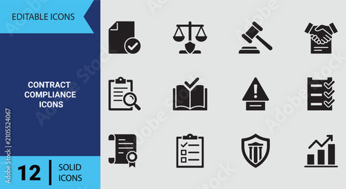 Foto Contract Compliance Solid Icons Set for Regulatory Standards Legal Governance Ri