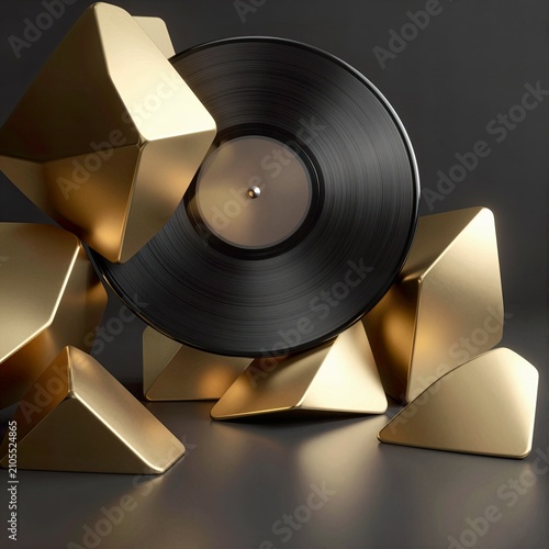 Modern Vinyl Record Gold Abstract Display