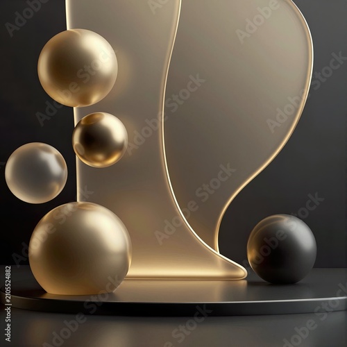 Abstract Golden Orbs Display Podium