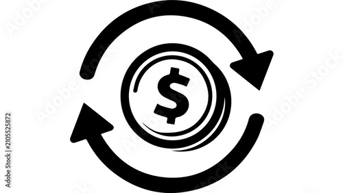 Circular money flow icon representing financial cycles, investment, and recurring revenue streams with dollar symbol