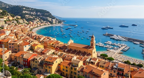 Colorful Mediterranean Coastal Town Overlooking Turquoise Harbor and Marina