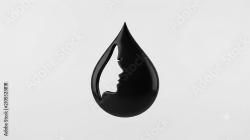 Black Water Droplet Morphing into Luxury Woman Beauty Logo Animation 4K.