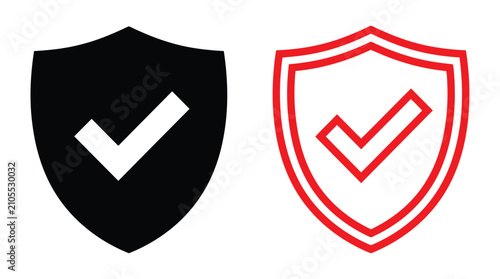 Shield With Check Mark Icon Black And Red Silhouette