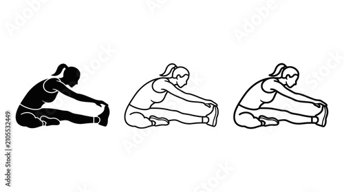 Obraz na plátně Three Figures Stretching In Sequence Black Silhouette figure