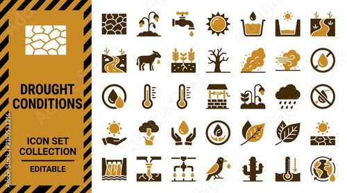 Foto Drought and water scarcity icon set for environmental awareness