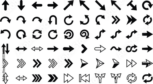 Cuadro en lienzo Black Arrow UI Icon Set with Directional Pointers Curved Undo Redo Signs Refresh
