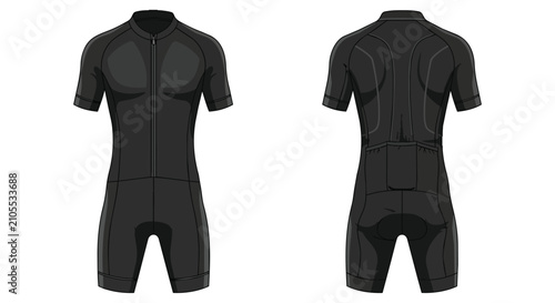 Black Cycling Skinsuit Front and Back View Template for Triathlon Racing and Professional Athletic Performance Wear