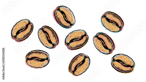 Scattered Roasted Coffee Beans, Aromatic Arabica Seeds, Warm Brown Texture, Isolated on White Background, Morning Brew Ingredient