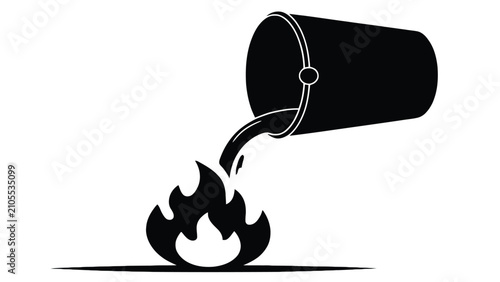 Foto Minimalist black silhouette icon featuring a bucket pouring water onto a flame f