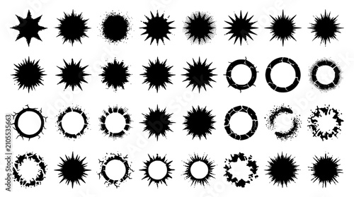 Foto Retro Starburst and Distressed Halftone Circle Sticker Badge Set with Vintage Su