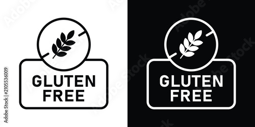Schilderij op canvas Gluten free food safety label featuring a crossed-out wheat stalk symbol inside a badge, ideal for dietary restriction signage and organic grocery packaging design vectors