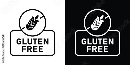 Canvastavla Gluten free food safety label featuring a crossed-out wheat stalk symbol inside a badge, ideal for dietary restriction signage and organic grocery packaging design vectors