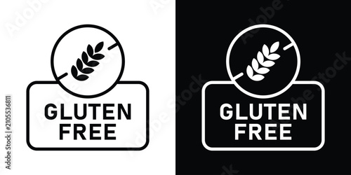 Foto Gluten free food safety label featuring a crossed-out wheat stalk symbol inside a badge, ideal for dietary restriction signage and organic grocery packaging design vectors