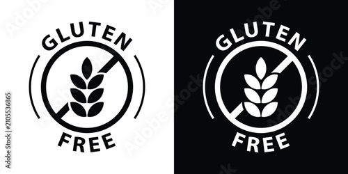 Tableau sur toile Circular gluten free stamp icon with a crossed-out grain spikelet symbol, perfect for allergen warnings, healthy diet certificate emblems, and food production packaging graphics