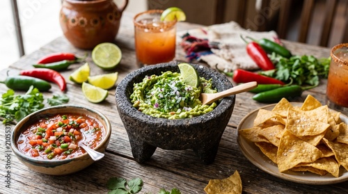 Gastronomía mexicana vibrante, platos auténticos y coloridos con estilo comercial y espacio negativo