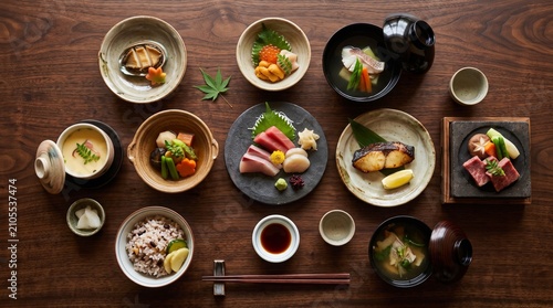 Gastronomía japonesa auténtica, escenas culinarias premium con estética minimalista y espacio negativo