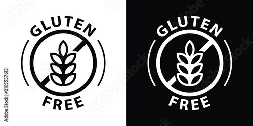 Foto Circular gluten free stamp icon with a crossed-out grain spikelet symbol, perfect for allergen warnings, healthy diet certificate emblems, and food production packaging graphics