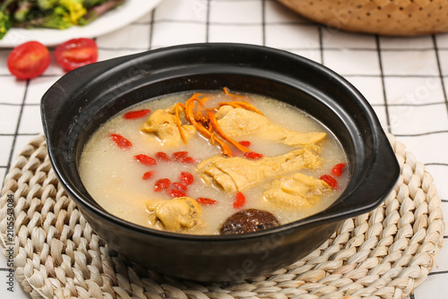 Chinese Chicken Soup with Goji Berries and Mushrooms - Traditional Asian Herbal Broth