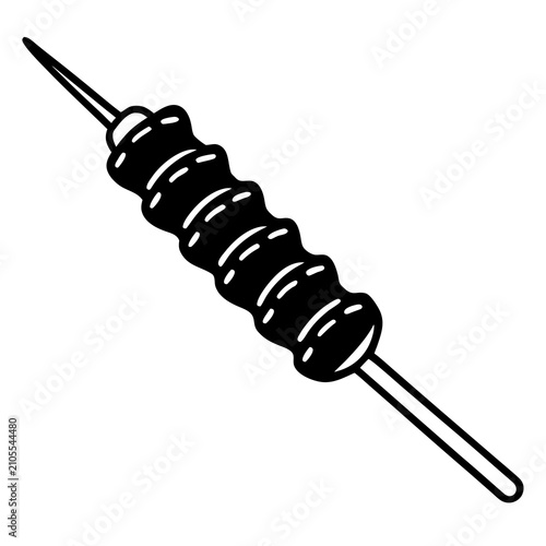 Grilled shish kebab on a wooden skewer, vector illustration icon