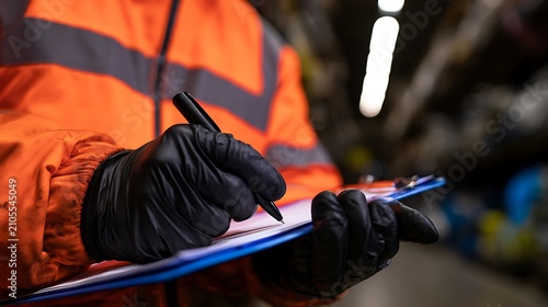 Safety officer performing a thorough safety audit in a factory setting.