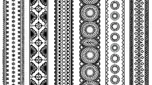 Tribal border patterns a collection of vertical strip designs in a black and white vector illustration abstract