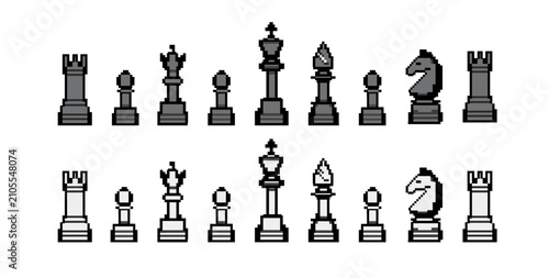 8-Bit Pixel Art Chess Piece Set – Retro Game Vector Icon Collection