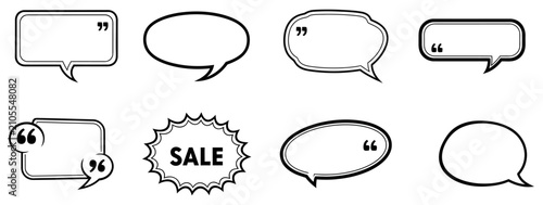 Collection of black outline speech bubbles and comic book elements