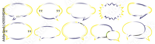 Collection of yellow and gray speech bubbles and thought balloons