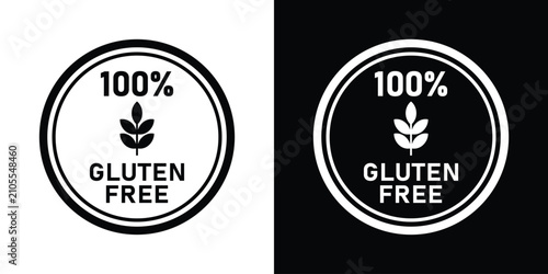 Cuadro en lienzo Round 100 percent gluten free certification seal vector graphic, ideal for celiac disease awareness signage, clean eating diet guarantee emblems, and organic grocer packaging