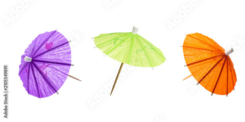 A Vibrant Set of Paper Cocktail Umbrella Decorations Isolated on Transparent Background; PNG