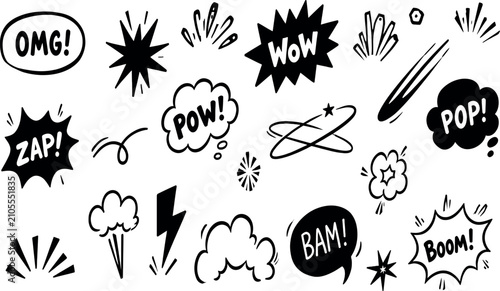 Bild auf Leinwand Retro Comic Sound Effects and Explosion Bubbles Collection - Vector Hand-Drawn D