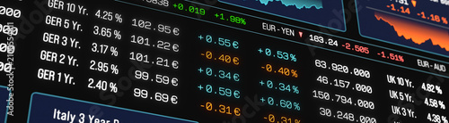 Фотография Bond market trading screen, government bond interest rates, charts, prices, stock market theme
