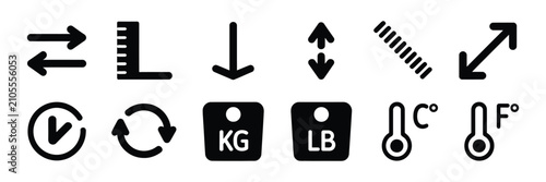 фотографія Measurement unit icons featuring ruler, tape measure, caliper, scale, and dimens