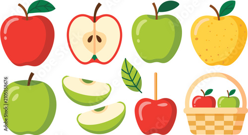Cuadro en lienzo Apple harvest flat vector illustration set