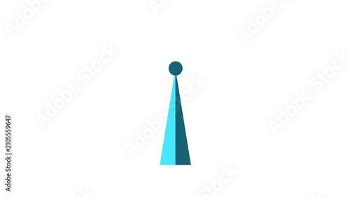 Blue signal tower broadcasting radio waves on white background