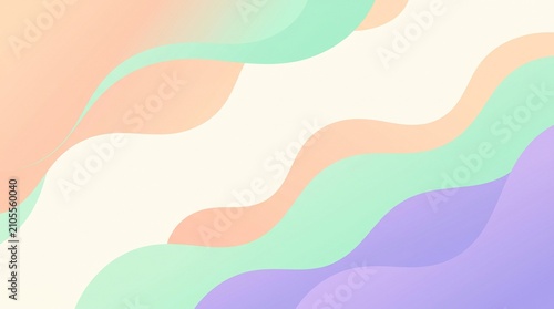 ​An abstract pastel background featuring smooth, layered wavy shapes in soft shades of orange, mint green, light purple, and cream.
