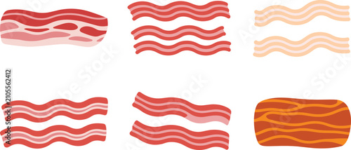 Cuadro en lienzo Bacon slices flat vector illustration