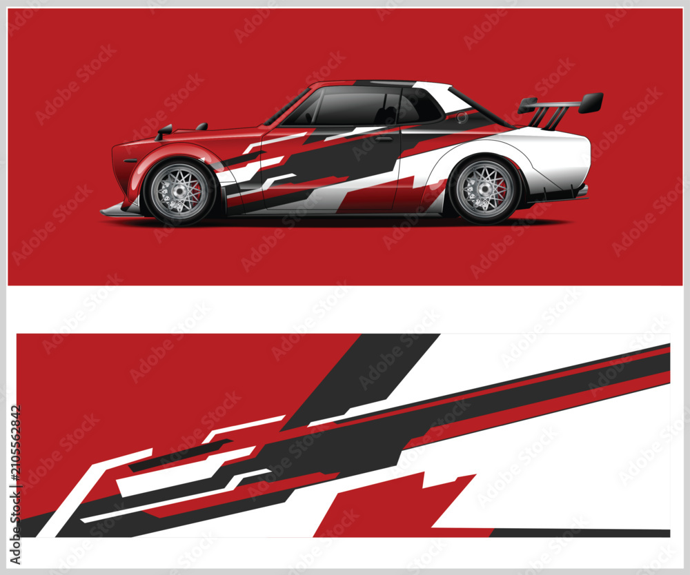 Fototapeta premium Dynamic Red and Black Car Wrap Design