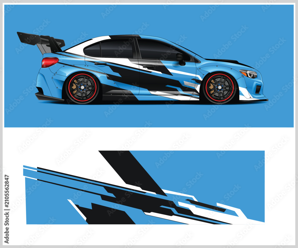 Fototapeta premium Dynamic Blue Racing Car Wrap Design