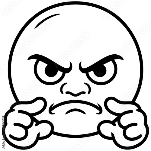 Cuadro en lienzo Furious Cartoon Emoji Face With Raised Hands And Stern Expression Isolated on a