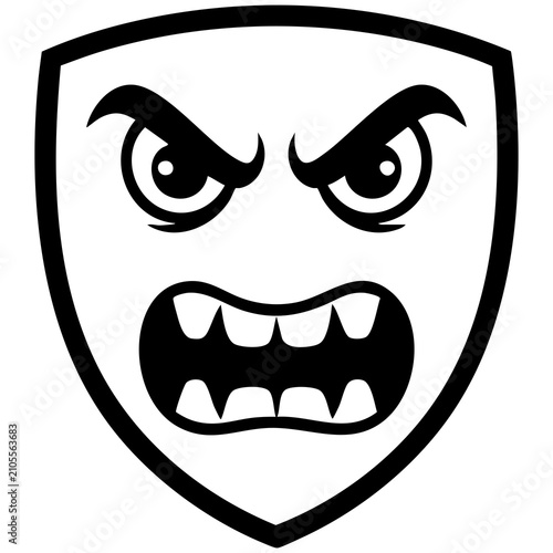 Cuadro en lienzo Aggressive Cartoon Shield Emblem With Angry Face And Strong Outline Design Isola