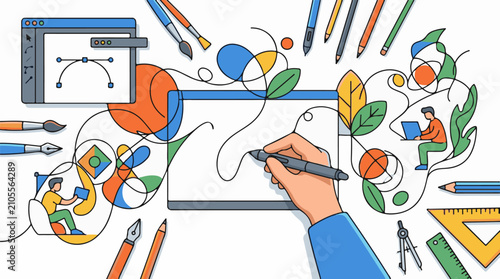 Diverse artists and tools create digital art with abstract elements